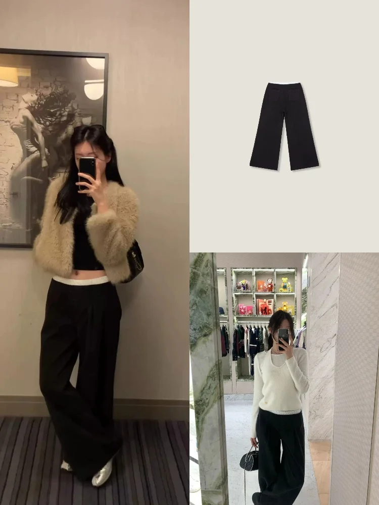 

Женские повседневные брюки Lepein с широкими штанинами, двухслойные, струящиеся, стройнящие, простые, длинные, с молнией на талии, из хлопка