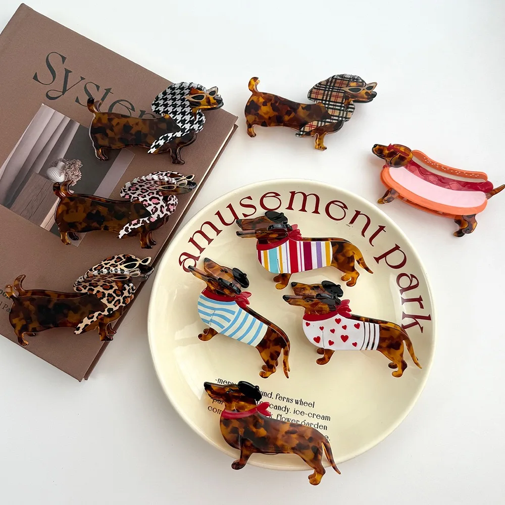 Cute Dachshund Dog Acetate Hair Claw Clips, Novelty Puppy Shark Clips for Women Girls