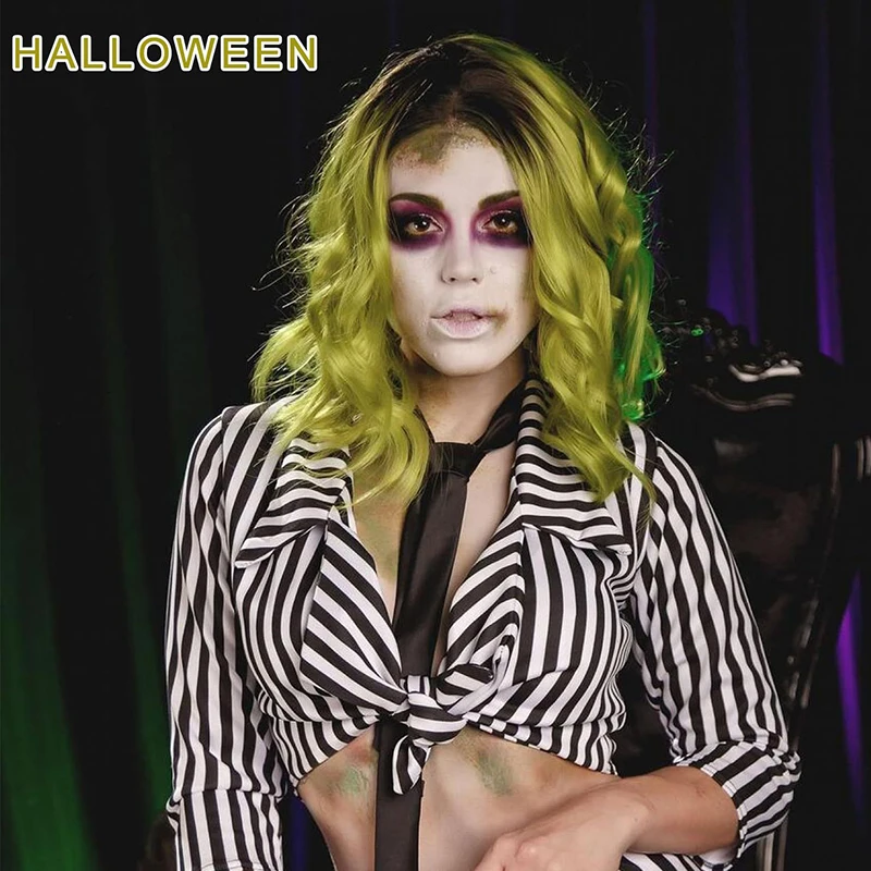 

Рождественские зеленые вьющиеся парики с омбре для женщин, короткие волнистые вьющиеся темные корни, термостойкие синтетические красочные для ежедневного использования на вечеринке