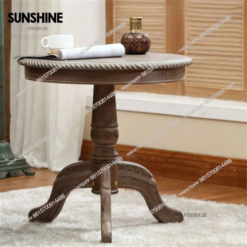 

Nordic Sofa Side Table Retro Solid Wood Coffee Tables for Living Room Furniture Small Apartment Coffee Table Balcony Round Table