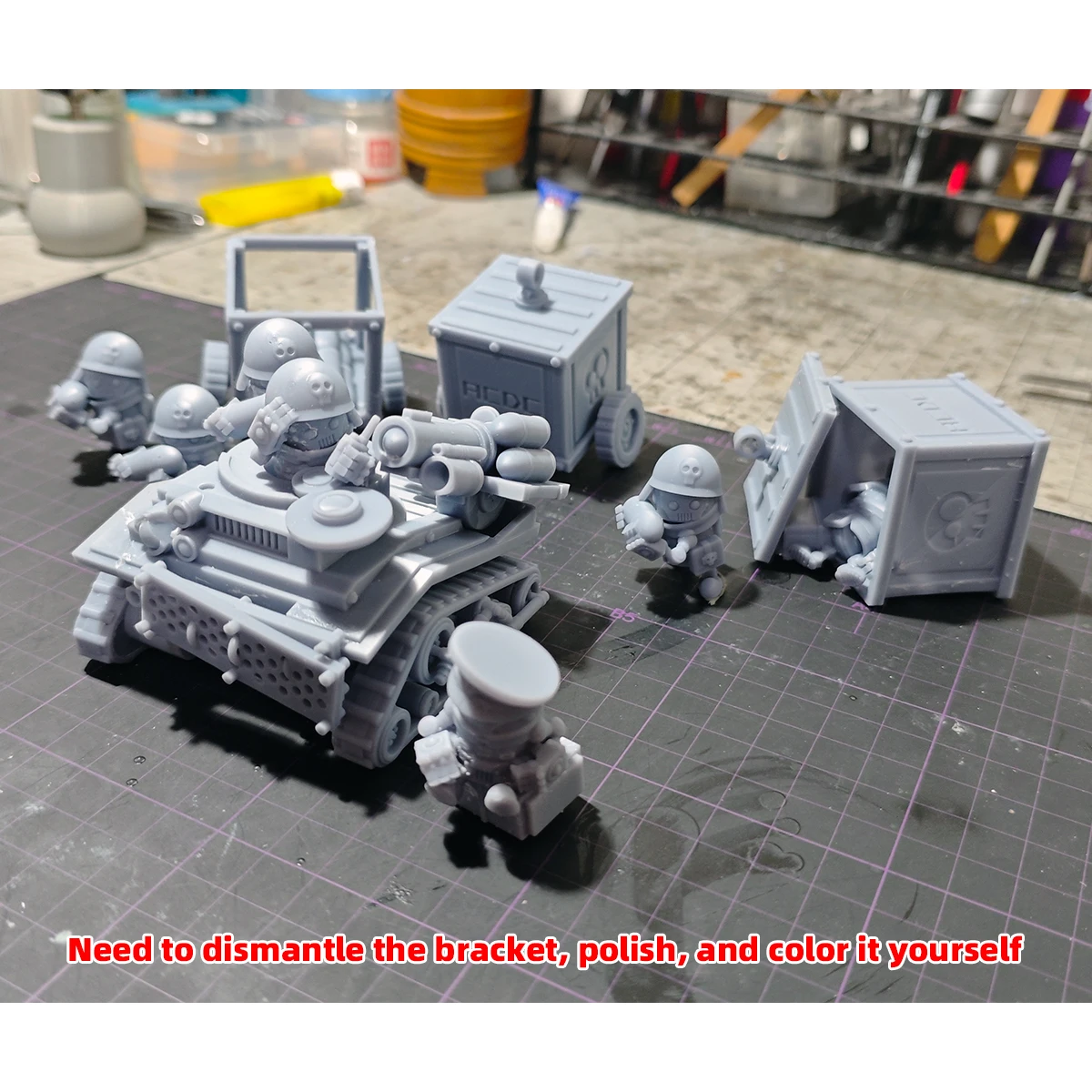 Q-Version Maßstabsmodell-Set 3D-Harz Miniatur-Soldatenfiguren Diorama Unbemalte Sci-Fi-Cartoon-Zubehör LKW Panzer Infanterie DIY – Detail 1