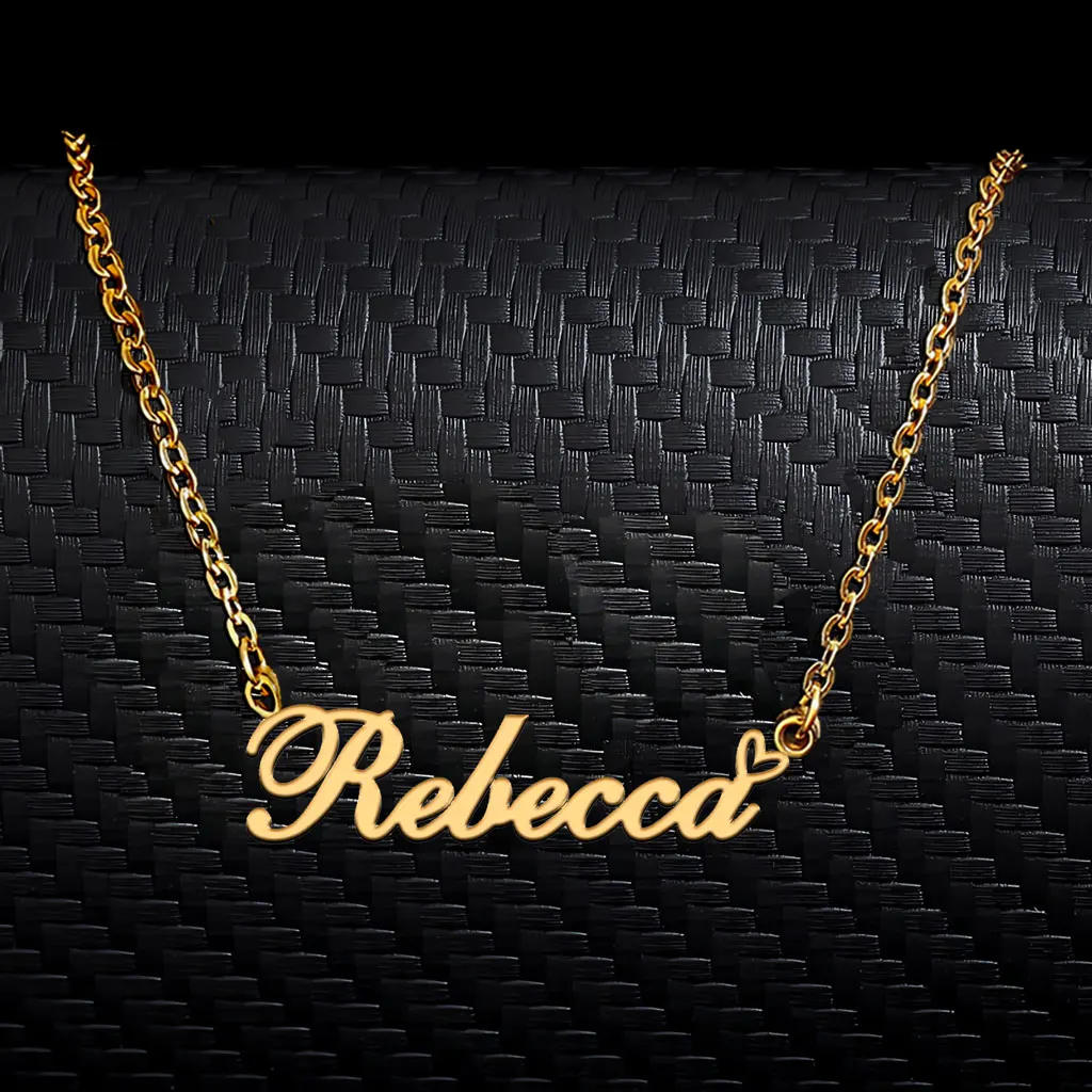 

AOLOSHOW Rebecca with Heart Stainless Steel Name Necklace for Women Personalized Pendant Jewelry Gift for Birthday