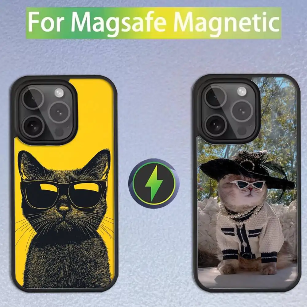 

Модный чехол для телефона COOL Cat для iPhone 17,16,15,14,13,12,11, Pro, Max, Plus, Mini, SE Magsafe с магнитной беспроводной зарядкой