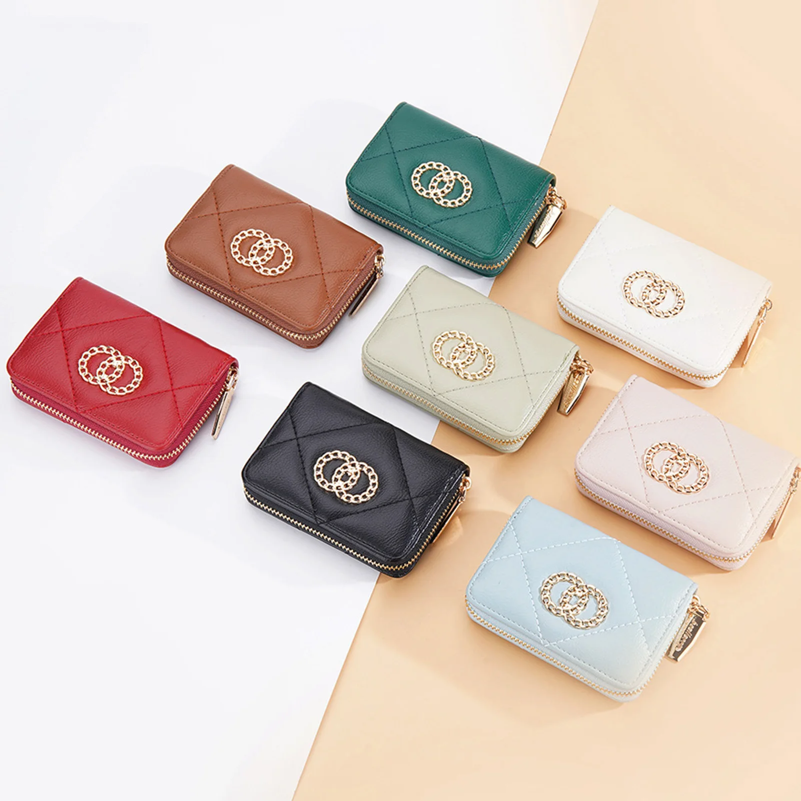 Golden Double Circle Organ Card Bag For Women Large Capacity Simple Card Holder For Women Girls 2023 New Storage Wallet Pouch