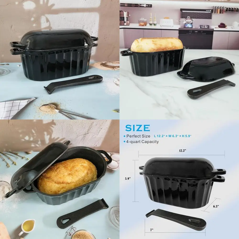 

Enameled Cast Iron Sourdough Bread Pan with Lid, Large Oval Shape, 4 Qt, Dishwasher Safe