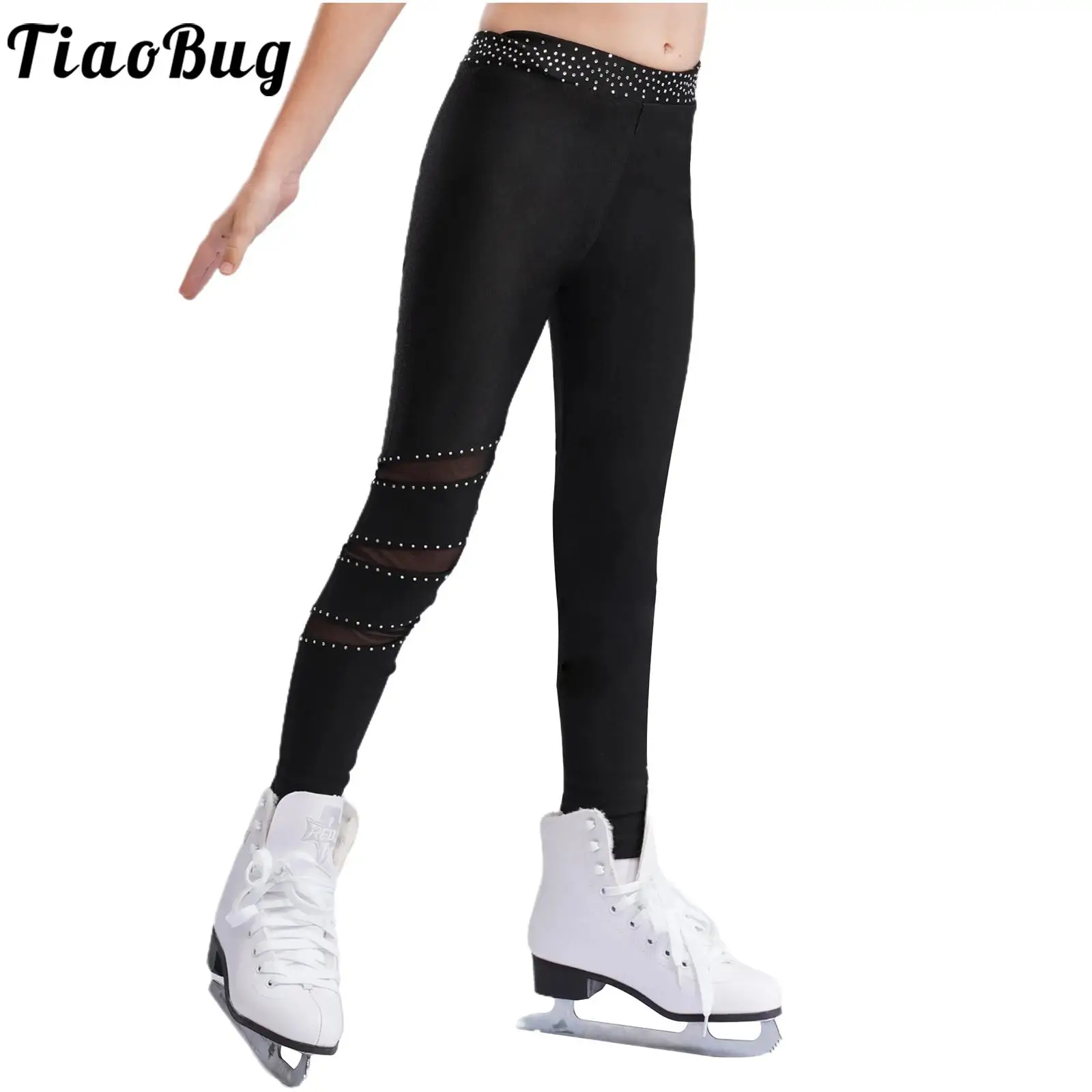 Rhinestone Figure Skating Pants Ice Skating Clothes Skating Ski Tights Leggings Professional Training Gymnastics Trouser