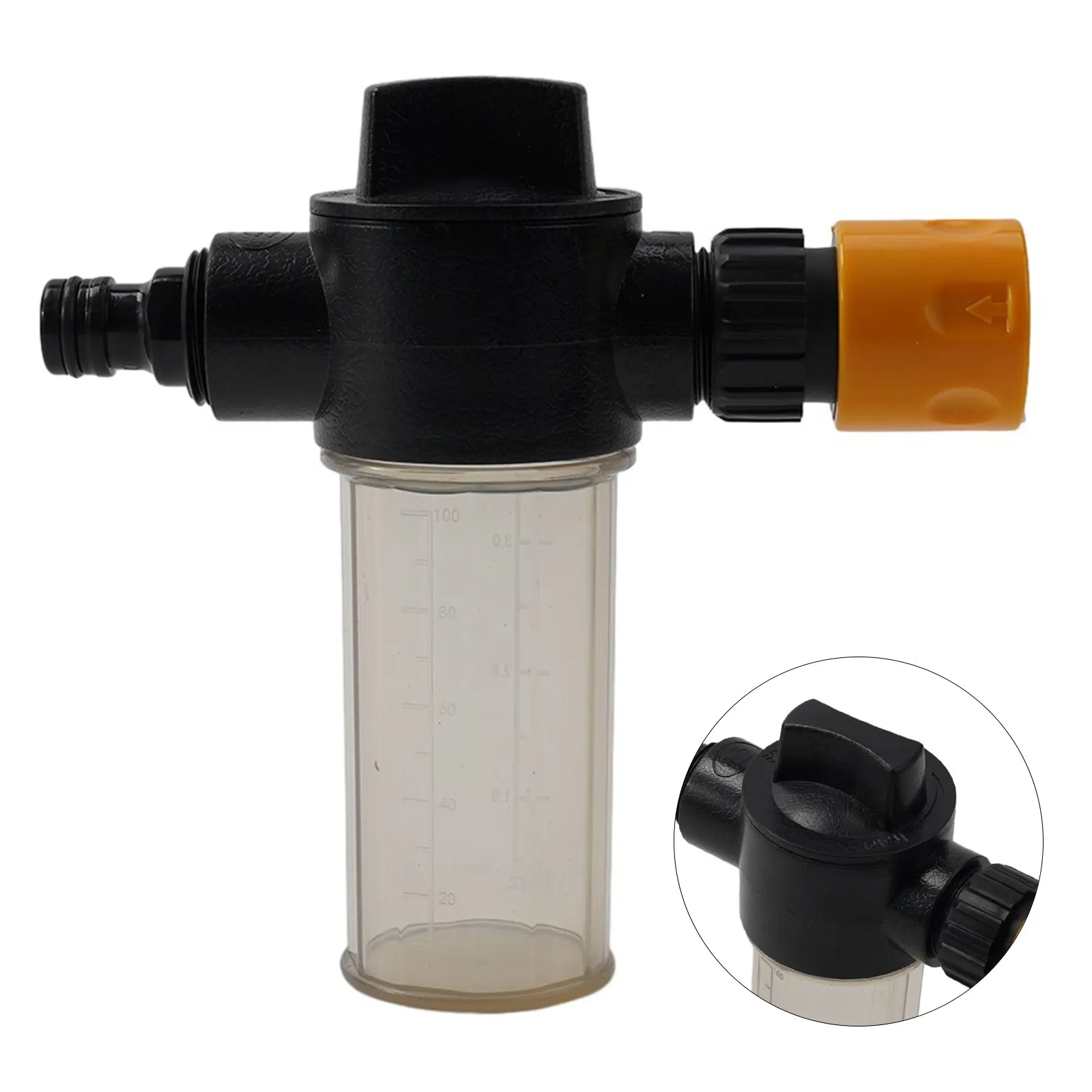 

Пеногенератор для автомойки 100 мл для шлангов и пенной пушки с регулировкой плотности пены и стандартным подключением к водопроводу