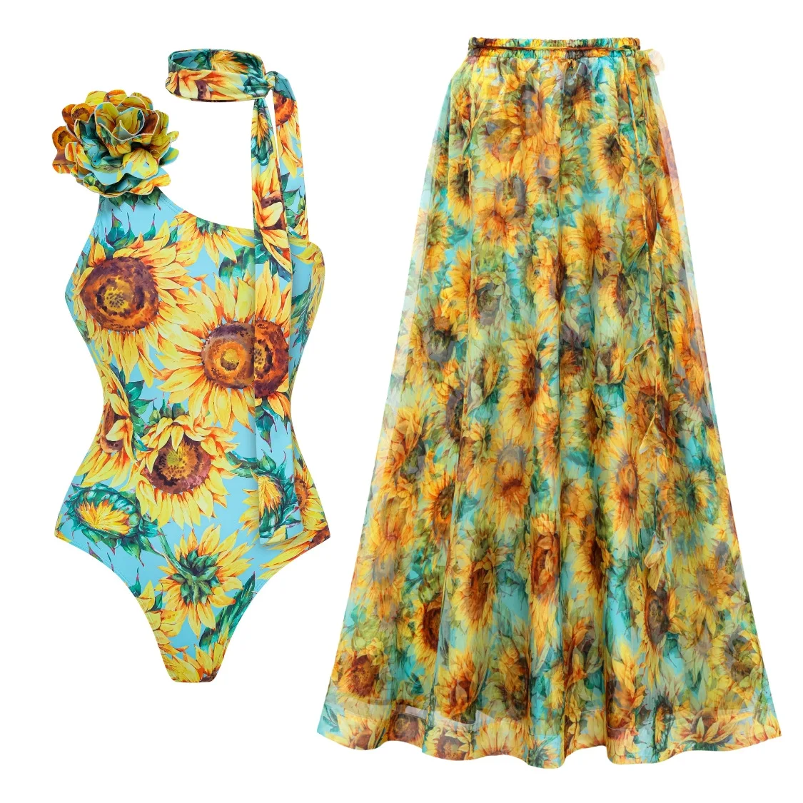 

One Piece Swimsuit For Women European And American Swimwear Sunflower Print One-piece Swimsuit Suit Women