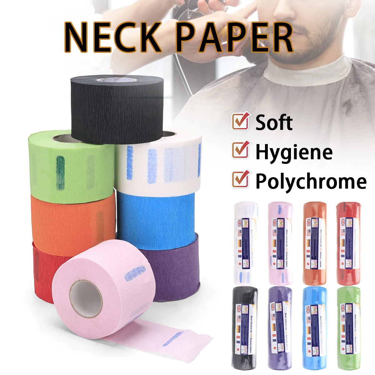 5-Roll Pack Adjustable Disposable Hair Cutting Neck Papers Elastic Eight Color Salon Styling Tools for Haircuts
