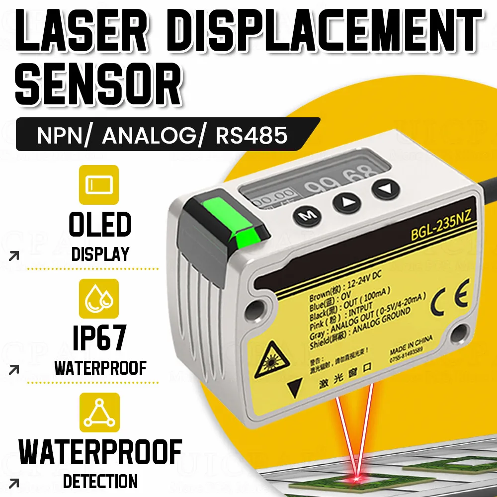 Laserowy czujnik poziomu przemieszczenia grubość odległość czujniki nadajnik wysoka precyzja 0.002mm przełączanie NPN RS485