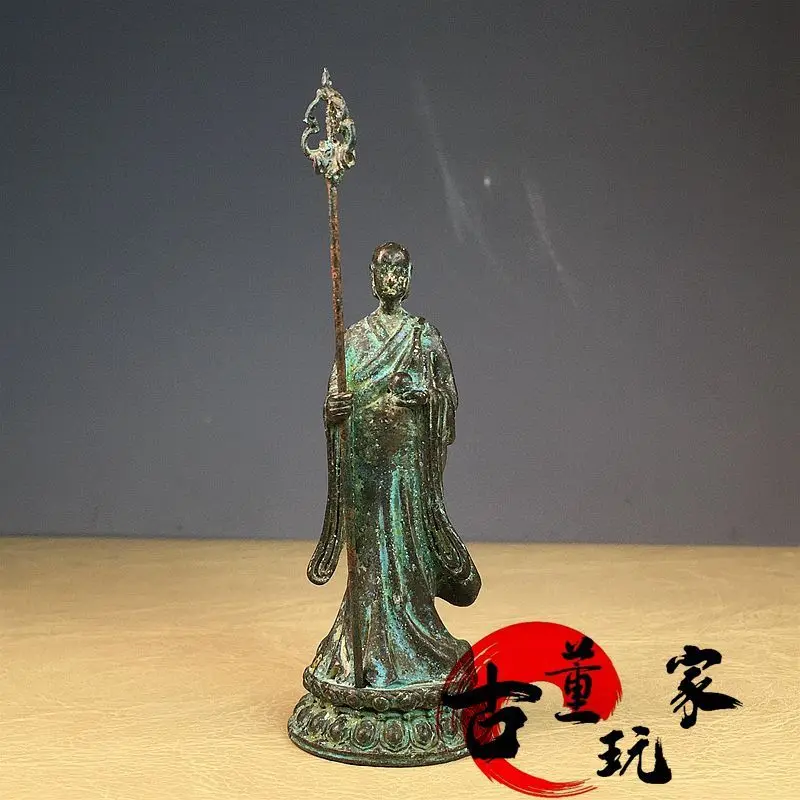 Bronze green rust pulp carving bronze statue of Kizo King Bodhisattva ornament