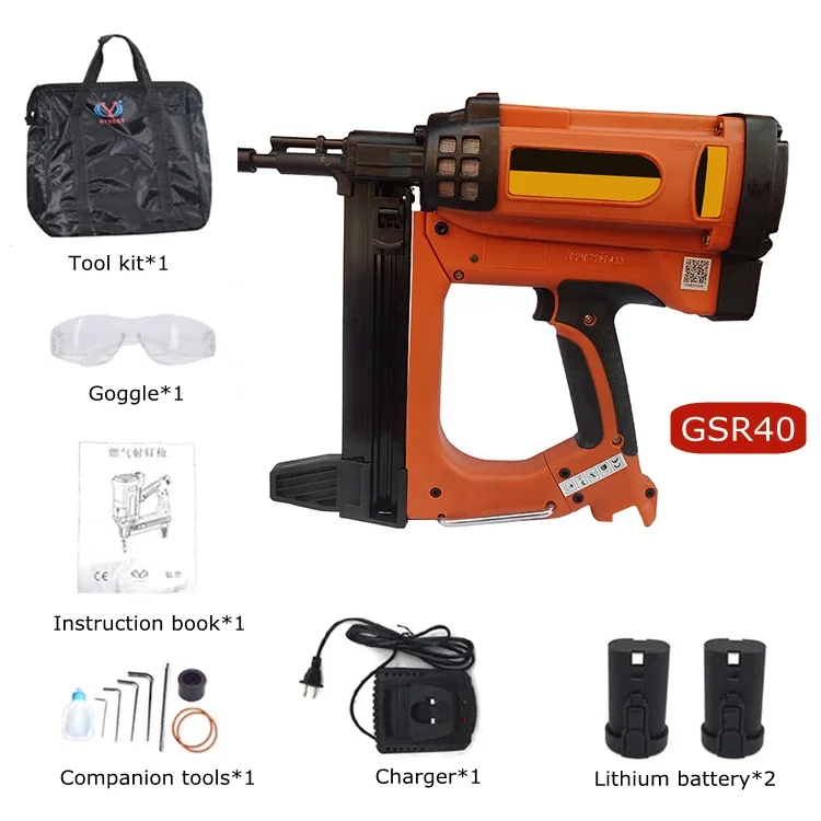 GSR40 Cordless Lithium Battery Power Concrete Nail Gun, poderoso Gás Nails, poderoso, Hot Sale, Gás Powered