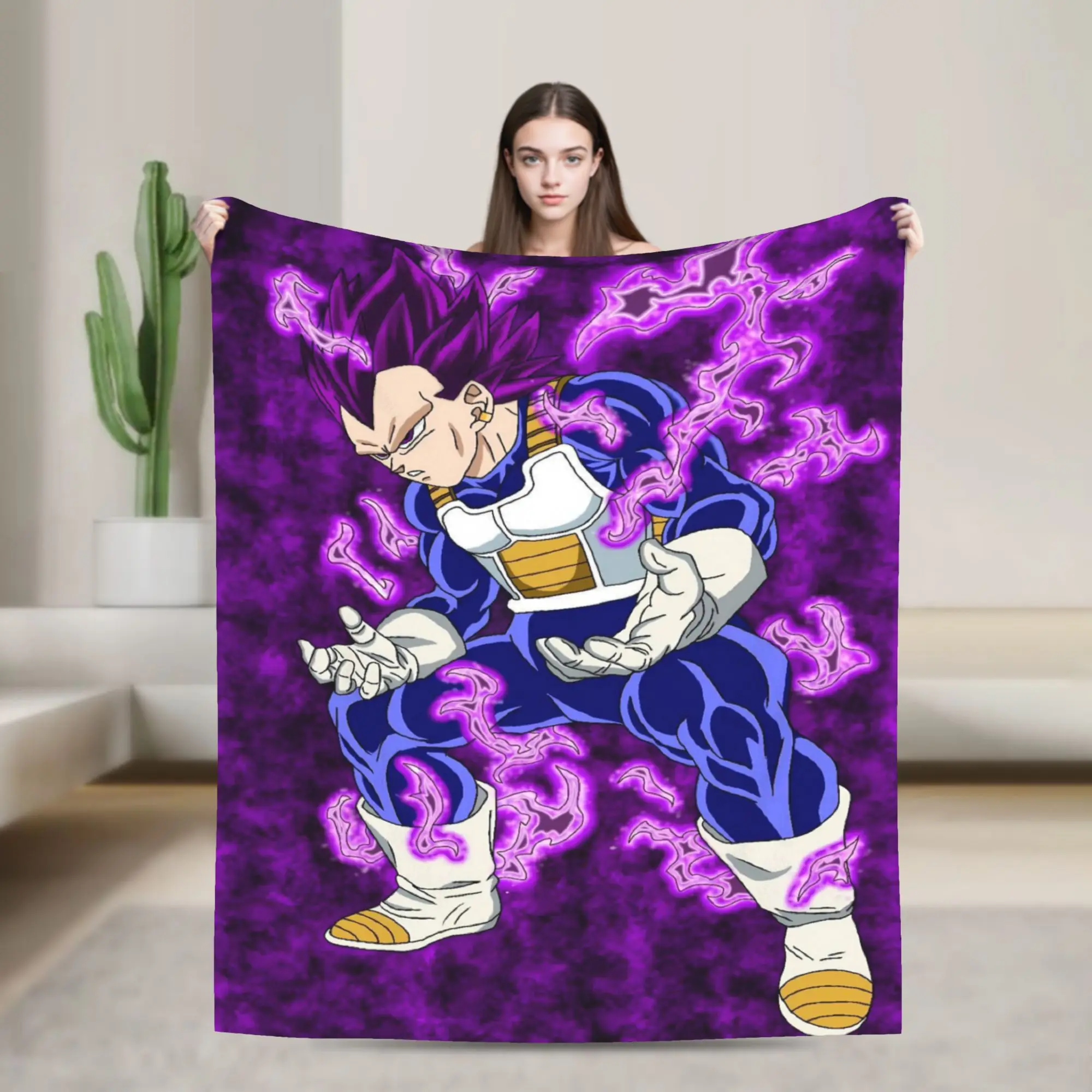 Vegeta Purple Manga Blanket Quality Soft Warm 3D Japanese Manga Throw Blanket Autumn Adult Couch Chair Sofa Bed Funny Bedspread