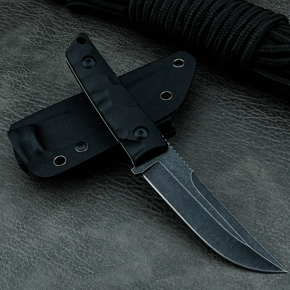 

Скрытый карманный нож Canyon Hunter EDC для кемпинга, фиксированное лезвие Stonewashed, черная ручка G10 с ножнами, тактический инструмент для дикой природе