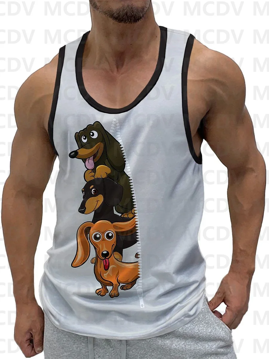 Cartoon Cute Dog Print Crew Neck Tank Top 3D Printed Tank Tops Men Summer Tops