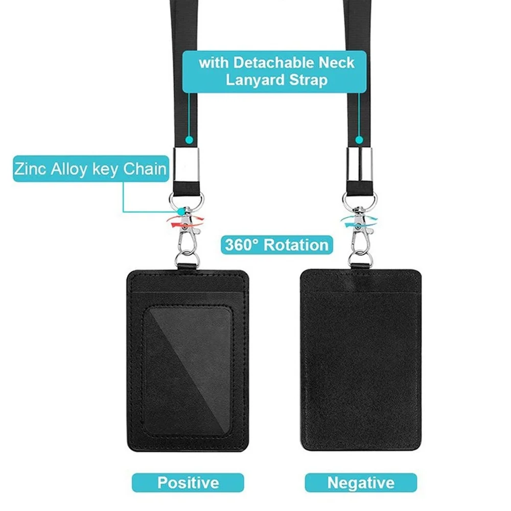 Retractable Lanyards Id Badge Holder Leather Bus Pass Case Cover