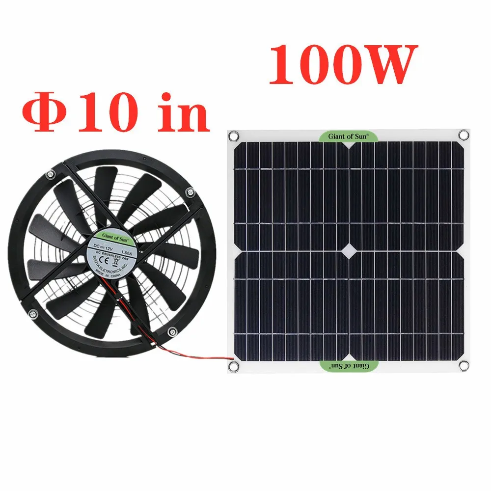 100W Solar Panel Fan 100W Weatherproof Solar Fan For Pets Ready-to-Use Solar Vent Fan Exhaust Fan For Home Attic Greenhouse RV