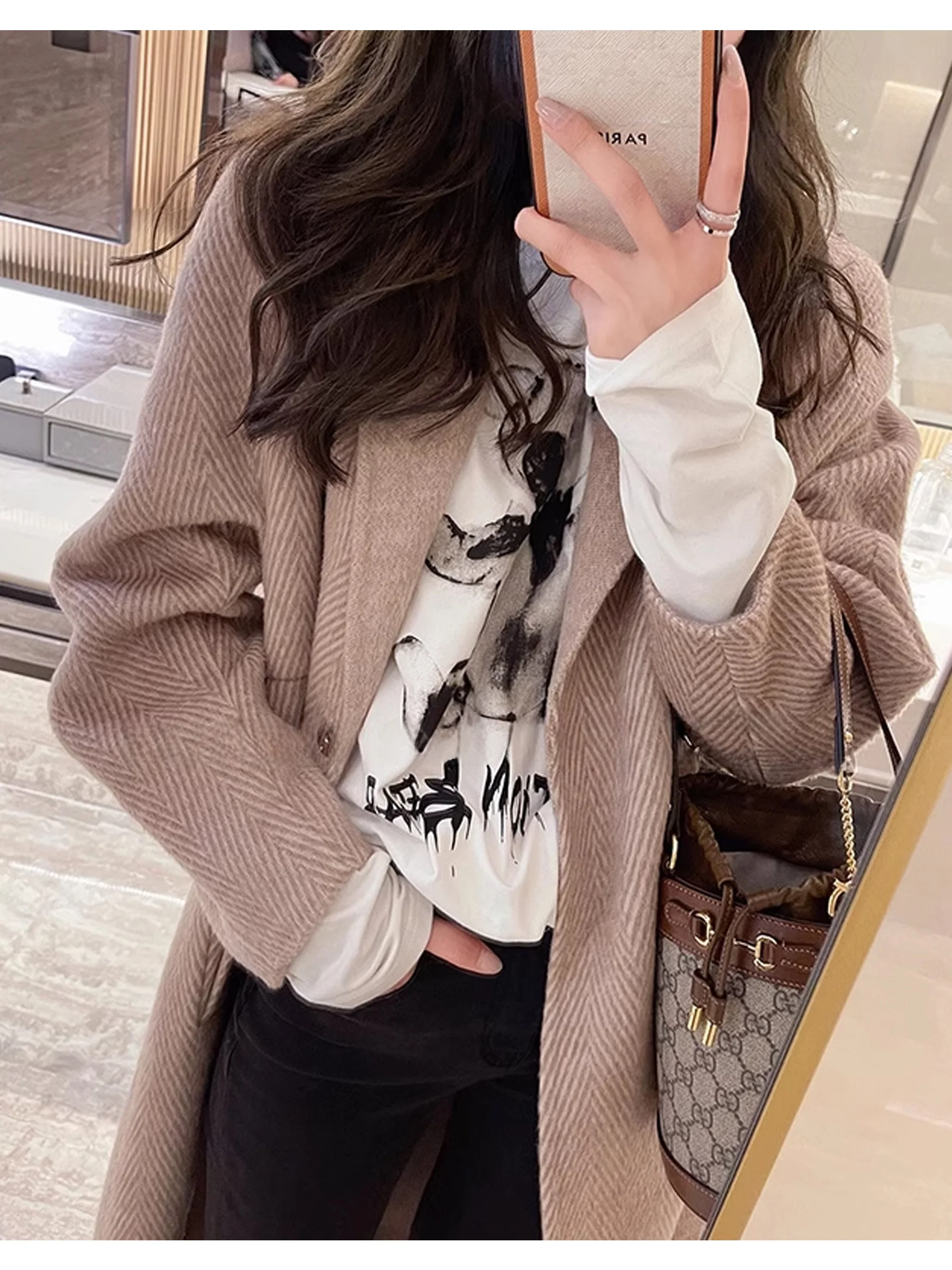 

Зимнее пальто Rubbit Chic двустороннее, цвета «мягкий лаванда», с диагональной текстурой и нежным эффектом для молодых женщин