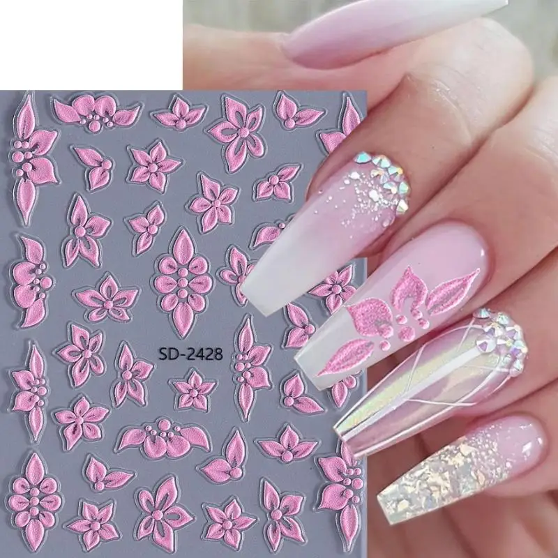 Assorted 3D/5D Embossed Nail Stickers: Flowers, Bows, Butterflies & Fish Tails for DIY Manicure Decor