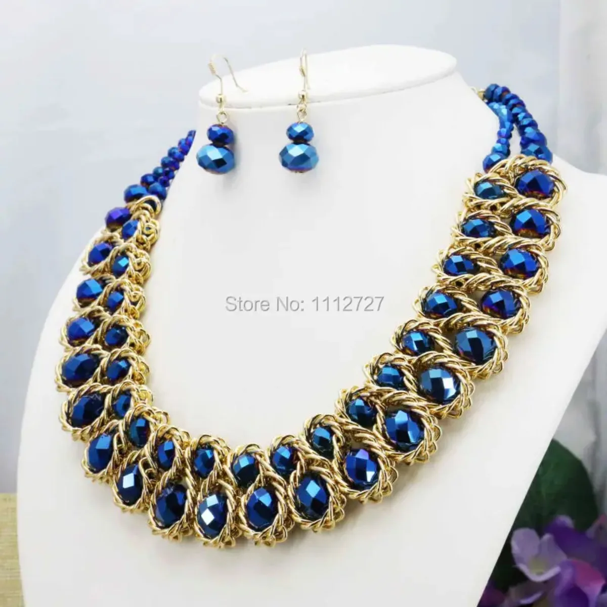 Special Offer Navy Blue Crystal Glass Beads Wholesale Necklaces&Earrings DIY Sets Christmas Gifts For Women Girls Jewelry Making