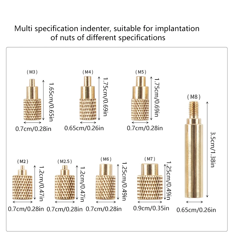 Heat Insert Nut Iron Tip TS100 Soldering Iron Tip Insert Internal Thread Head M2-M8 Brass Hot Melt Insert Nut Insertion Kit