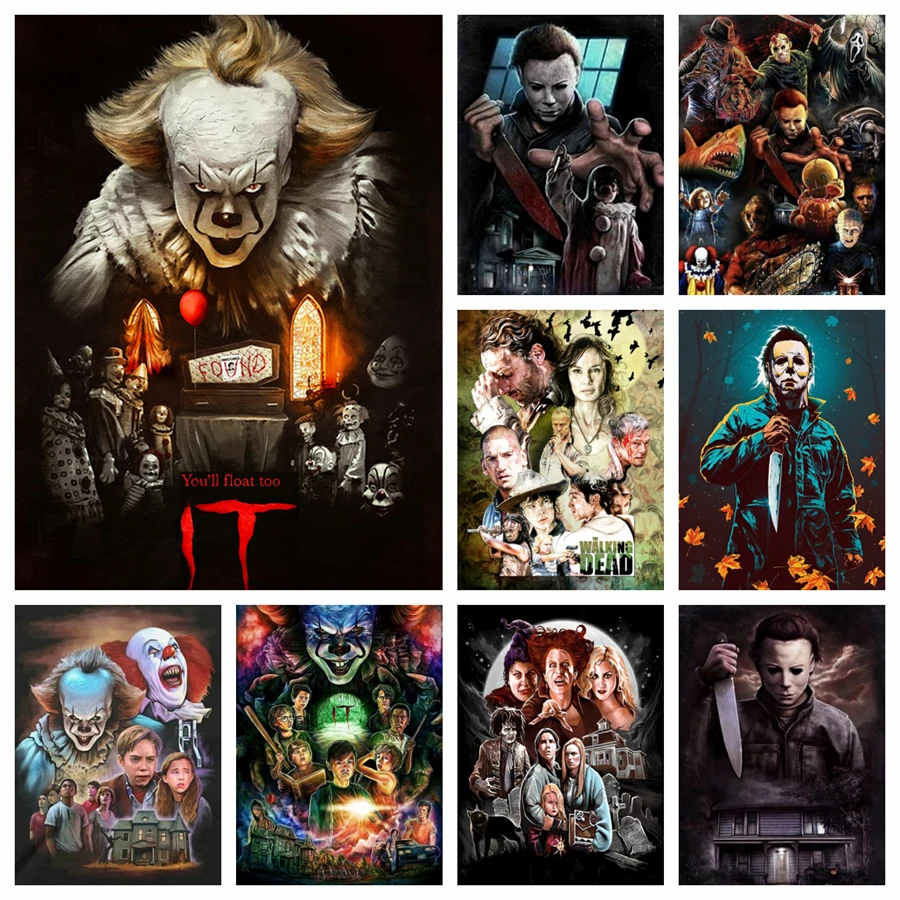 5D DIY It Pennywise Diamond Painting Cartoon Horror Chucky Halloween Movie Mosaic Art Full Drill Cross Stitch Handicraft Decor