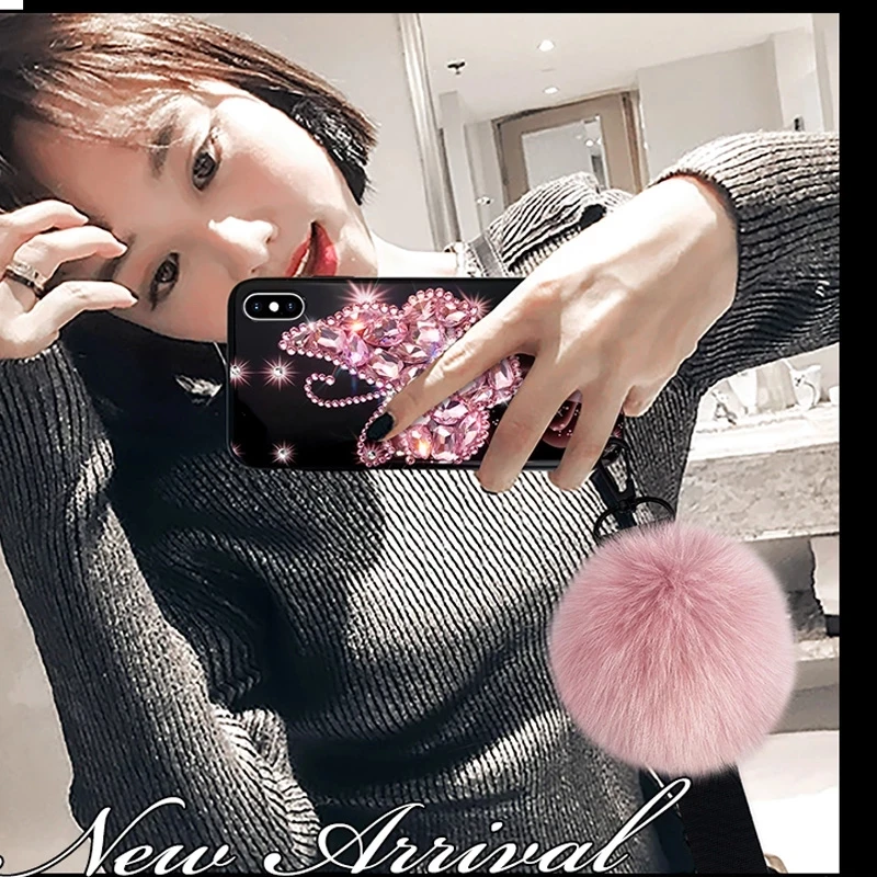 50pc Shine Bling Rhinestone Diamond Butterfly Case Cover With Crystal Chain For Iphone 12 Mini 11 Pro XS Max XR X 8 7 6S Plus SE