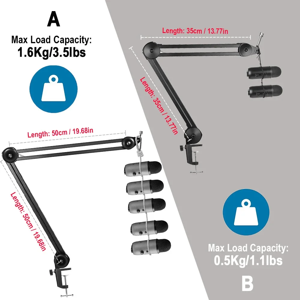 마이크 붐 암 스탠드, 헤비 듀티 조절 가능, 서스펜션 가위 용수철, 내장 마이크 스탠드, 블루 예티 블루 스노우볼 브래킷용