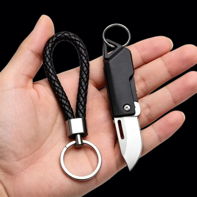 Folding Knife with Black Woven Keychain Set, Sharp Portable Pocket Cutter, Mini Knife for Camping & Parcel Opening, Ideal Gift