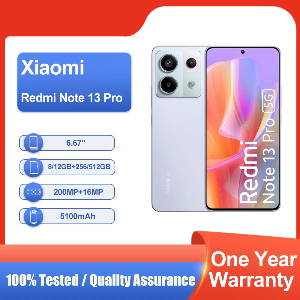 Original Xiaomi Redmi Note 13 Pro 5G smartphone 200MP Camera Global rom Qualcomm Fingerprint 5100mAh used phone