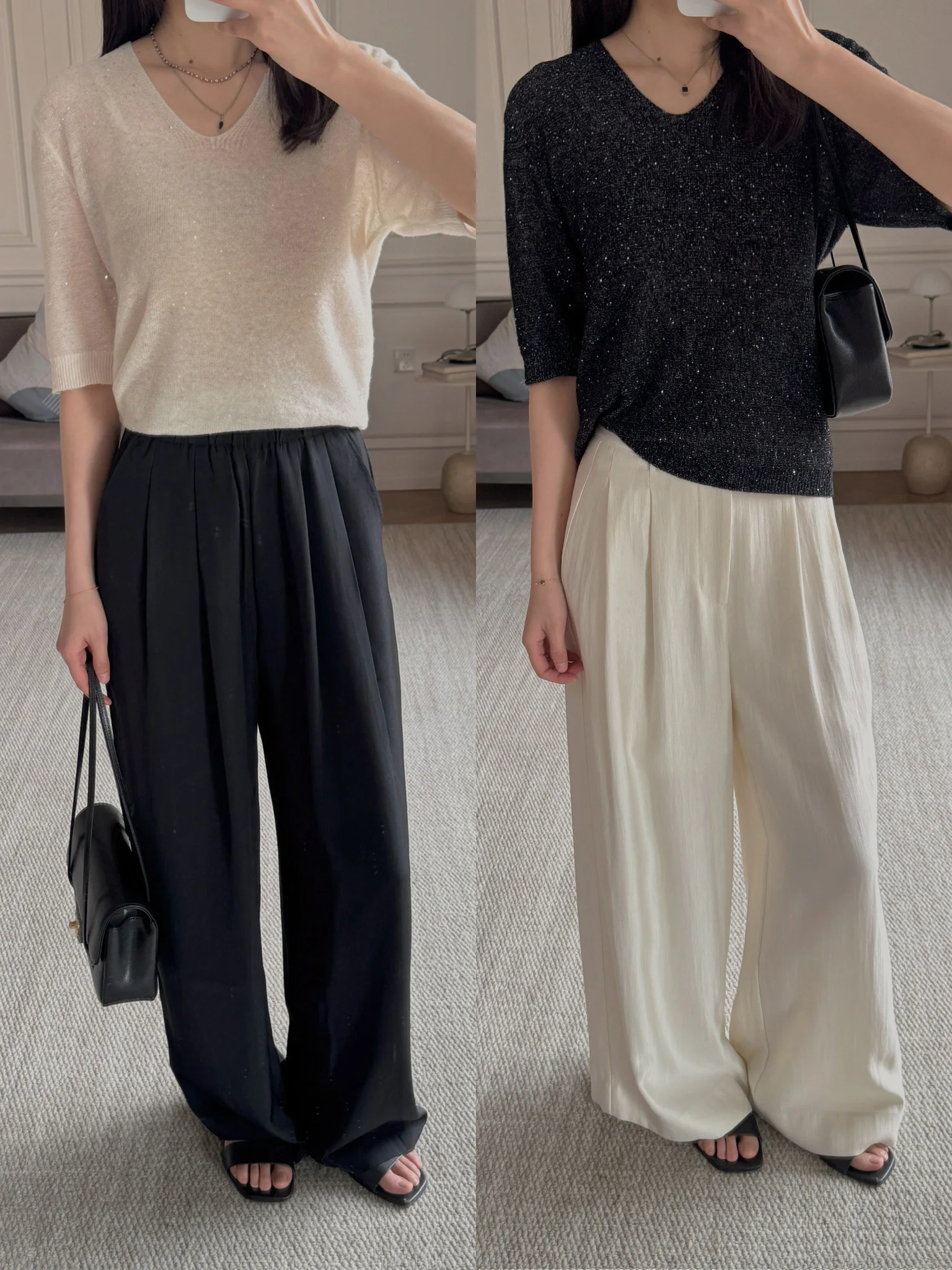 

Cloud Soft Star MORO Water Soluble Wool Cashmere Bead Yarn Loose V Neck Half Sleeve Knitted Sweater Women's Fashion Spring