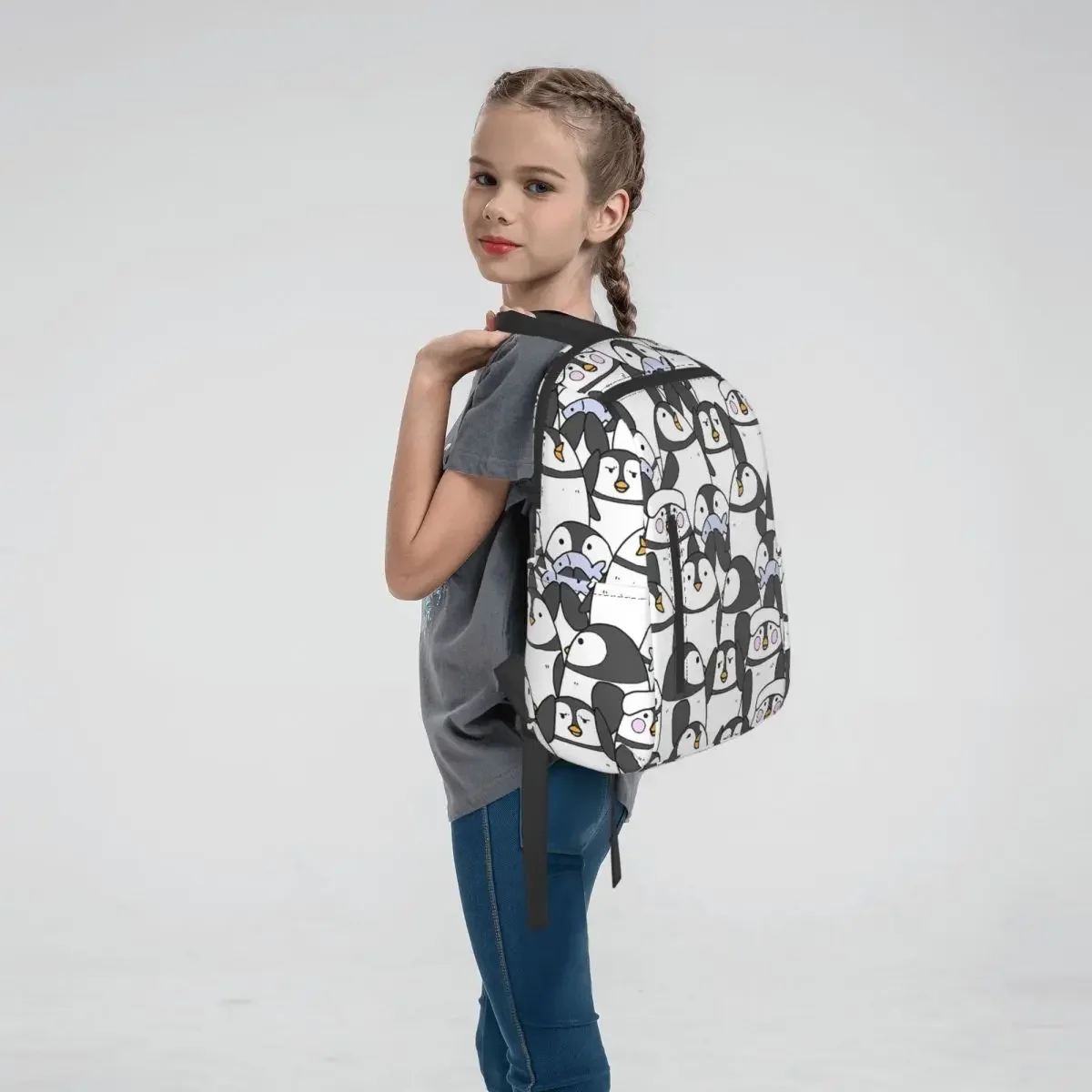 Hand Drawn Penguin Set Backpack Large Capacity Kids BookBag School Bag Shoulder Bags for Men Women
