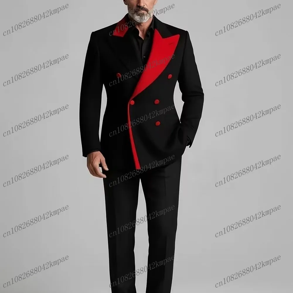 

New Black And Red Men Formal Tuxedos Groom Groomsman Wedding Party Prom Male Business Suit 2 Piece Set Blazer Pants