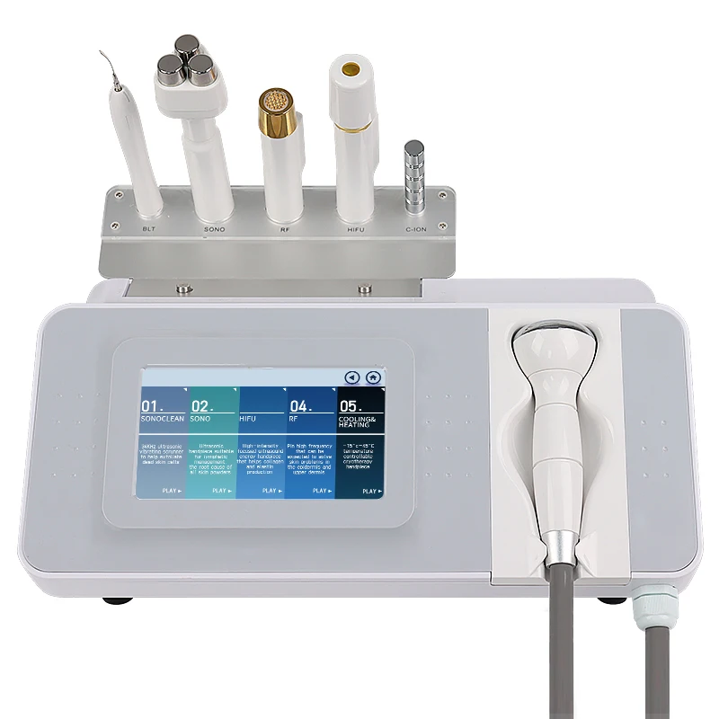 Professional 6 In 1 Facial Beauty Machine RF SONO Ultrasound Cryo Ion Skin Lifting Tightening Rejuvenation Salon Equipment