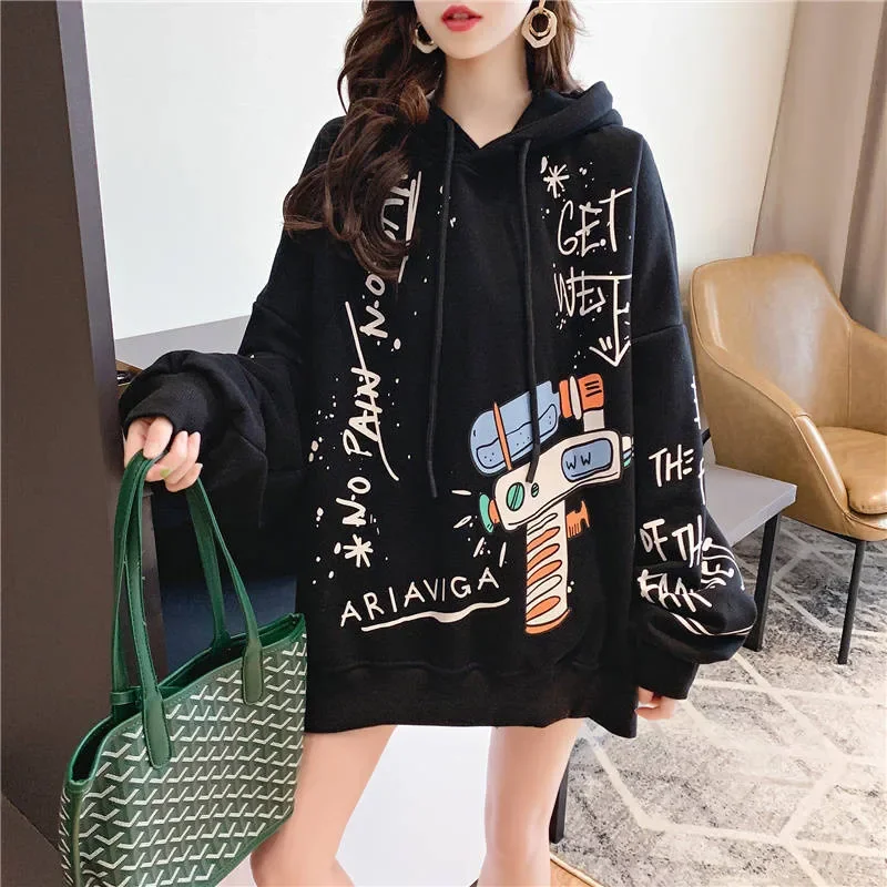 

Autumn Long Sleeve Cute Cartoon Print Female Harajuku Hoodies 2024 White Women Loose Sweatshirts Streetwear Kawaii Tops Girls