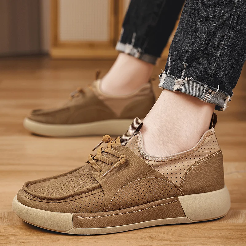 Summer New Breathable Men\'s Lazy Fashion Versatile Black Thick Sole Sports SkateBoards Chunky Shoes
