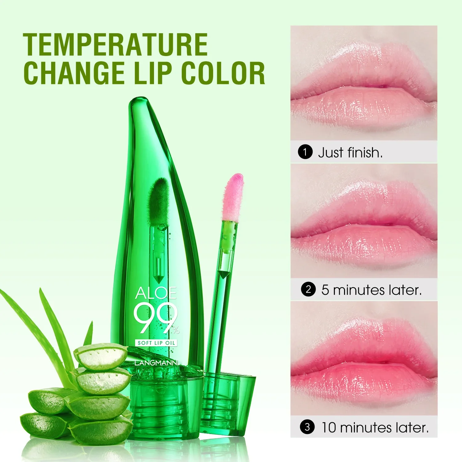 Brillo de labios Natural de Aloe Vera que cambia de Color, cuidado de labios nutritivo de larga duración, cambio de temperatura, bálsamo labial, lápiz labial