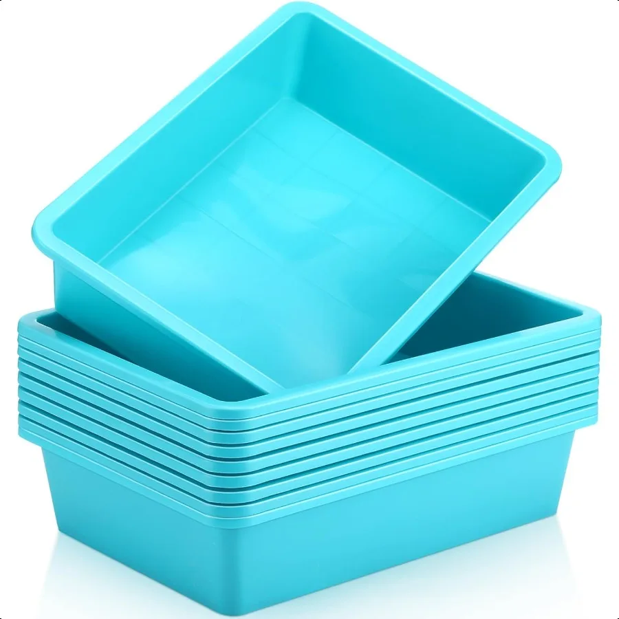

Hoteam 10 Pcs Flat Storage Organizer Tray Bin Letter Size Paper Tray for Classroom Plastic Stackable File Organizer for School