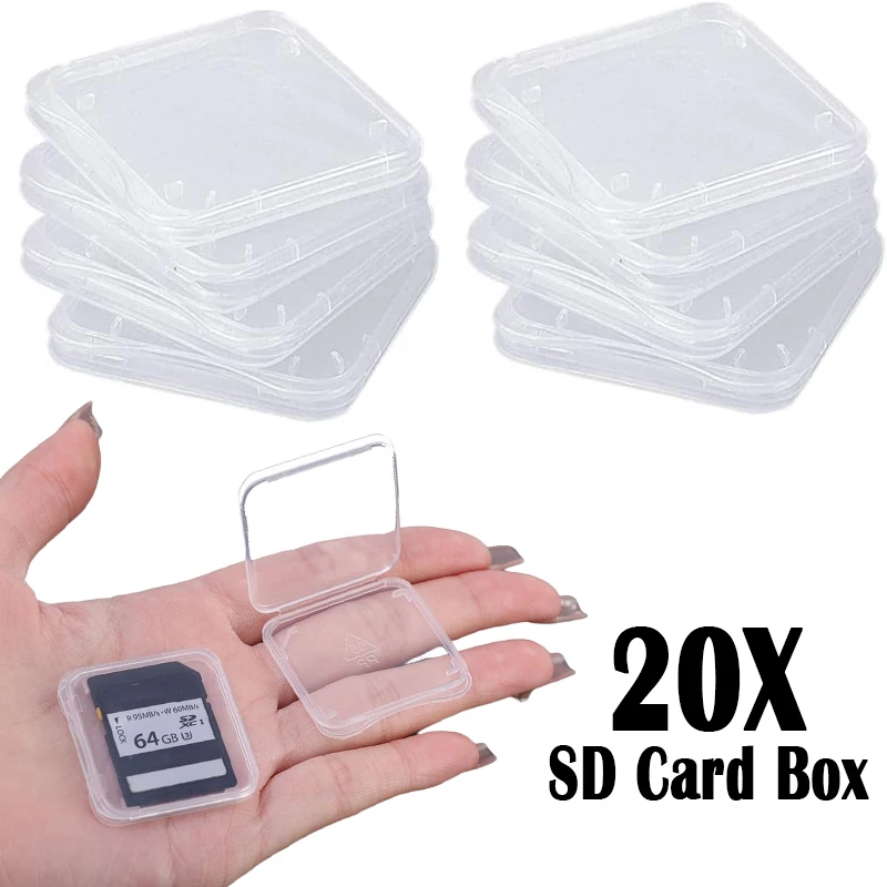 20/10/5/1pcs Clear Plastic SD Card Case Holder Box Micro SD TF Card Reader Storage Boxes Transparent Memery Card Box Protector