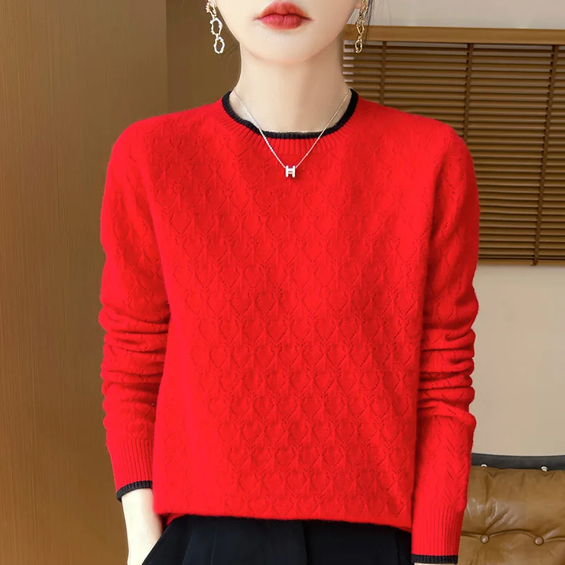 Wool Cashmere Sweater Women 3D Three-Dimensional Hollow Out Round Neck Jumper Knit Sweater Autumn Bargain Price New Fashion Top