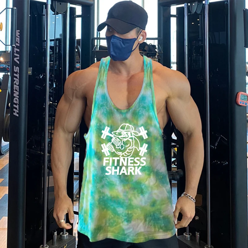 Qualidade da marca colete muscular ginásio roupas de camuflagem malha y-back tanque superior dos homens musculação fitness sem mangas esportes treino camisa