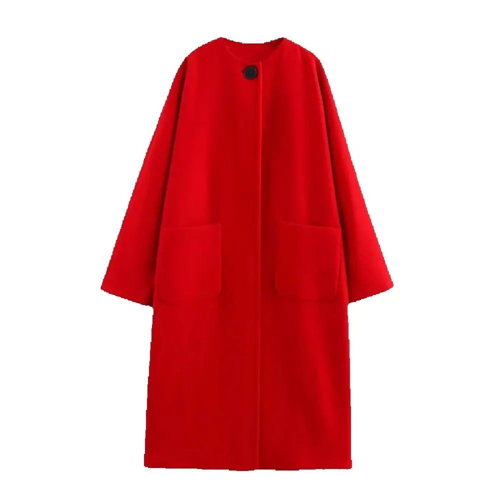 

Женское смешанное свободное пальто с круглым вырезом и длинными рукавами, карманом на пуговицах, осень/зима, новое модное шерстяное пальто