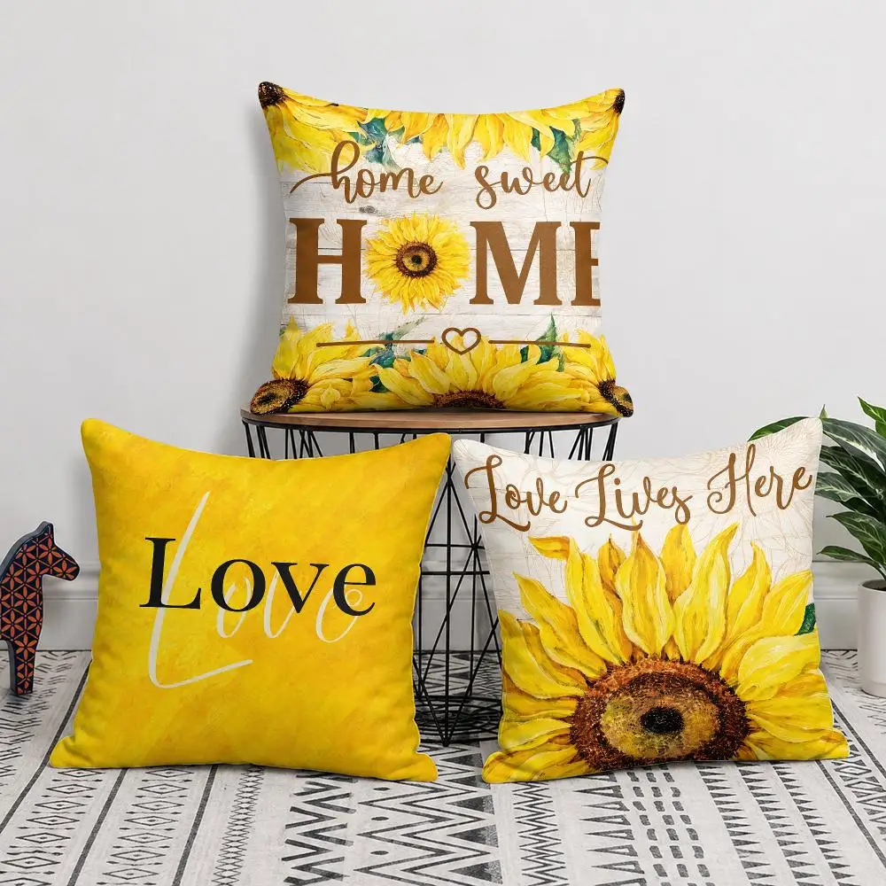 Yellow Daisy Floral Decor Cushion Cover Soft Short Plush Pillow Cover Smooth Cozy Texture Cushion Case Home Decor