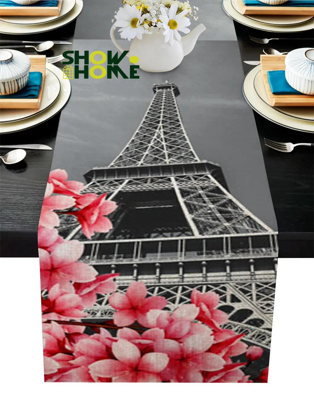 Cherry Blossom Paris Tower Table Runner Wedding Table Decoration Dining Table Decor Placemat Christmas Decor Tablecloth