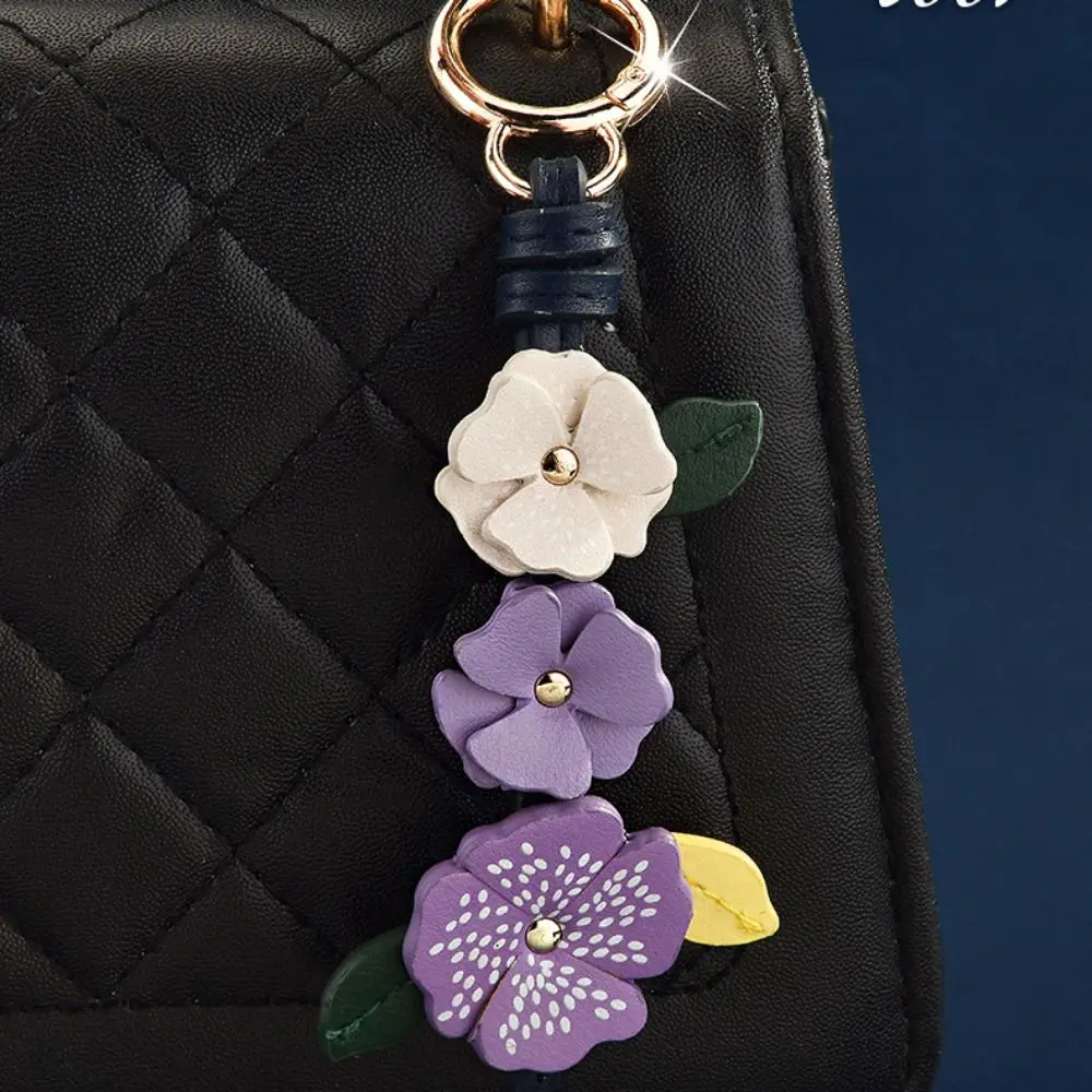 Lovely Hanger Flower Pu Leather Pendant Lotus Car Keyring Leather Keychain Fashion Cartoon Bag Pendant Bag Ornament