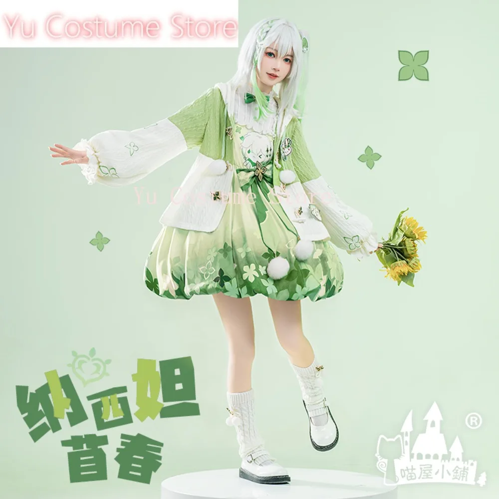 Genshin Imapct Nahida Dream of Orchid and Grass Spring Daily Suit Cosplay Costume Green Clover Casual Wear Halloween Uniform