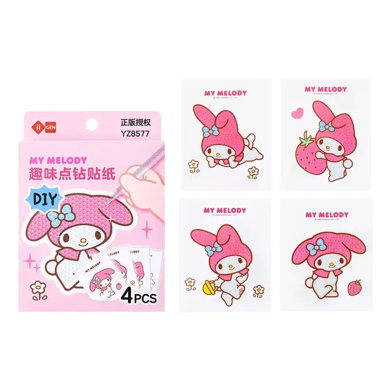 Sanrio Cinnamoroll Kuromi bonito dos desenhos animados adesivo Pack, DIY criativo divertido artesanal cor, diamante adesivo