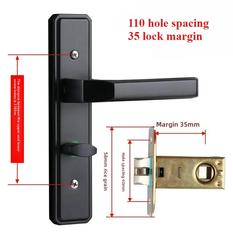 

Замок для двери ванной комнаты без ключа, реверсивный, для туалета, 110 отверстий, одноригельный, с ручкой, черный