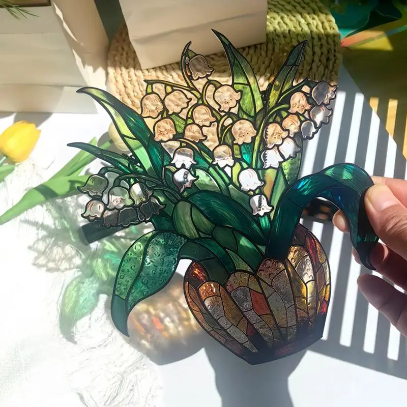 Lily Of The Valley Sun Catcher Flower Window Catcher Wall Art Decor Sun Catcher With Chain Floral Sign For Outdoor Porch Kitchen