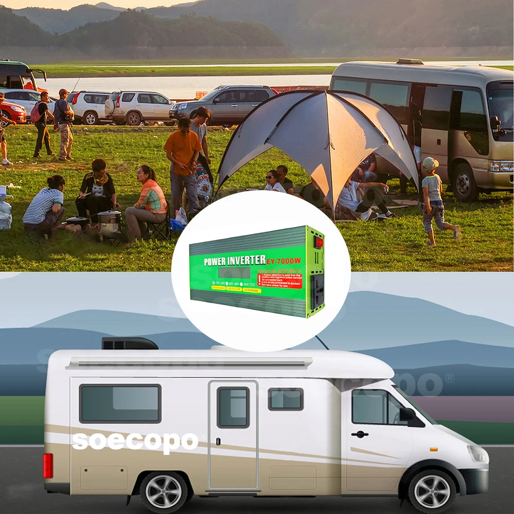 Smart Dual Voltage Inverter 7000W Peak Power LCD Screen Monitoring Multi-Protection Dual USB Ports 12V-72V Compatibility